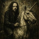 Jhonathan  Davis riding a unicorn