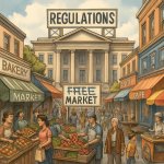 A bustling marketplace or a street with many different businesse