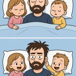 Father taking kids to bed