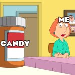 true | ME; CANDY | image tagged in lois drugs | made w/ Imgflip meme maker