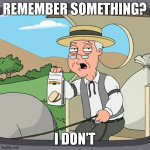bruh | REMEMBER SOMETHING? I DON'T | image tagged in memes,pepperidge farm remembers | made w/ Imgflip meme maker