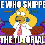 Me | ME WHO SKIPPED; THE TUTORIAL | image tagged in homer panic | made w/ Imgflip meme maker