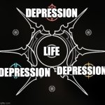 Silksong meme | DEPRESSION; LIFE; DEPRESSION; DEPRESSION | image tagged in silksong reaper crest,silksong | made w/ Imgflip meme maker