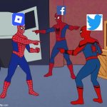 They are all blue | image tagged in spider man triple | made w/ Imgflip meme maker