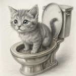 cute kitten pooping on a 24 karat gold toilet with diarrhoea ins