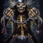 Badass skeleton holding a chain template