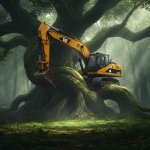 excavator in a tree