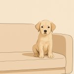 a puppy sitted in a sofa