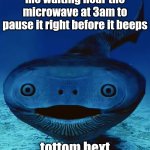 sacabambaspis is my favorite fish:D | me waiting near the microwave at 3am to pause it right before it beeps; tottom bext | image tagged in sacabambaspis,memes,microwave,beep beep,fish,idk | made w/ Imgflip meme maker
