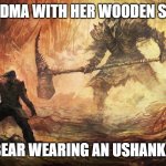 Epic Battle | GRANDMA WITH HER WOODEN SPOON; BEAR WEARING AN USHANKA | image tagged in epic battle,slavic lives matter,black lives matter | made w/ Imgflip meme maker