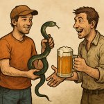 guy giving snake for beer