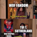 Tui released it! | WOF FANDOM; TUI T. SUTHERLAND; WOF GRAPHIC NOVEL LEGENDS DARKSTALKER | image tagged in whatcha got there | made w/ Imgflip meme maker