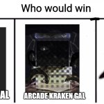 Which one is the best tentacle creature | FLESHY CREATURE WITH BIG TEETH; ARCADE KRAKEN GAL; FLESHY JESTER GAL | image tagged in 3x who would win | made w/ Imgflip meme maker