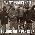 Like bro look at them in the picture :loudly-crying: | ALL MY HOMIES HATE; PULLING THEIR PANTS UP | image tagged in all my homies hate,funny,smort,template jokes,if you read this tag you are cursed | made w/ Imgflip meme maker