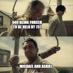 "SHUT UP, THE PESTALIENCE ISN'T IMPORTANT!!" -737 at her breaking point | 049 BEING FORCED TO BE HELD BY 737; MICHAEL AND ASRIEL | image tagged in first time,scp | made w/ Imgflip meme maker