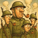 Army soldiers with a pipe in their mouths