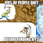 me in mining tech: | 99% OF PEOPLE QUIT; BEFORE FINDING A T5 | image tagged in gambling miner | made w/ Imgflip meme maker