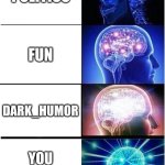Expanding Brain | POLITICS; FUN; DARK_HUMOR; YOU HAD ONE JOB | image tagged in memes,expanding brain,dark humor,you had one job,fun,politics | made w/ Imgflip meme maker