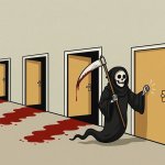Grim Reaper knocking 4 doors