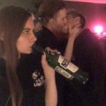 Girl Drinking, Men Kissing