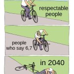 Bike Fall | respectable people; people who say 6,7; in 2040 | image tagged in memes,bike fall | made w/ Imgflip meme maker