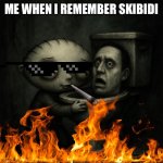 Nostalgia | ME WHEN I REMEMBER SKIBIDI | image tagged in stewie hug | made w/ Imgflip meme maker
