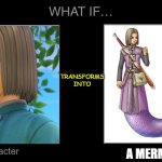 what if hero from dragon quest 11 transforms into a merman ? | TRANSFORMS INTO; A MERMAN | image tagged in what if character transforms into become hmm,video games,dragon quest,what if,merman,hero | made w/ Imgflip meme maker