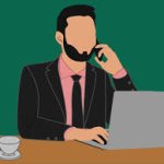 Man Checks Message on Phone Cartoon