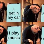 Even Gru needs groceries! | I get in my car; I go super fast; I play music; I'm just going to the grocery store | image tagged in memes,gru's plan | made w/ Imgflip meme maker