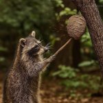 Racoon poking a hornets nest