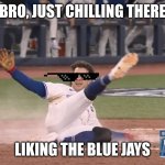 Toronto Blue Jays | BRO, JUST CHILLING THERE; LIKING THE BLUE JAYS | image tagged in blue jays | made w/ Imgflip meme maker