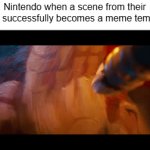you'll be seeing it a lot more on imgflip now | Nintendo when a scene from their trailer successfully becomes a meme template: | image tagged in gifs,nintendo,meme template | made w/ Imgflip video-to-gif maker