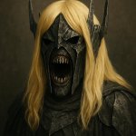 The mouth of sauron with a blonde wig on