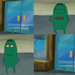Plankton being kicked out from Krusty Krab