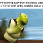 HEHEHEHEHE | me running away from the library after putting a horror book in the bedtime stories section: | image tagged in gifs,mcdonalds | made w/ Imgflip video-to-gif maker