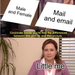 They're The Same Picture Meme | Male and Female; Mail and email; Little me | image tagged in memes,they're the same picture | made w/ Imgflip meme maker