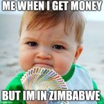 Zimbabwe babies be like | ME WHEN I GET MONEY; BUT IM IN ZIMBABWE | image tagged in sucsess kid | made w/ Imgflip meme maker