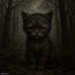 sad kitten in the woods