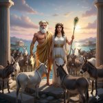 Zeus and Hera surrounded by donkeys meme