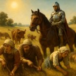 Tired peasants working in the fields