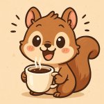 Cute animal drinking coffee excited