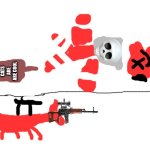Mafioso crab shooting criywo and a red emoji cat