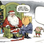 Trump on Santa's lap cartoon meme