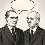 Let there be 1 Atatürk and 1 İsmet İnönü with a speech bubble ab