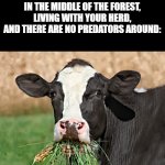 In addition to the Psychonauts "Whispering Rock" music, this makes a great archetype! | POV: YOU'RE A HADROSAUR IN THE MIDDLE OF THE FOREST, LIVING WITH YOUR HERD, AND THERE ARE NO PREDATORS AROUND: | image tagged in archetype,chill guy,dinosaur,hadrosaur,stock character | made w/ Imgflip meme maker