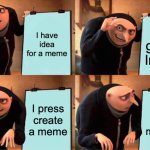 worked then it didn't | I have idea for a meme; I get on Imgflip; I press create a meme; I lose it in my mind | image tagged in memes,gru's plan | made w/ Imgflip meme maker