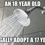 Holy! They would be better as siblings! | AN 18 YEAR OLD; CAN LEGALLY ADOPT A 17 YEAR OLD | image tagged in shower thoughts,adoption | made w/ Imgflip meme maker