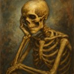 A human skelton lost in deep thoughts