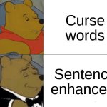 Sentence enhancers | Curse words; Sentence enhancers | image tagged in memes,tuxedo winnie the pooh | made w/ Imgflip meme maker