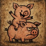 a pig riding a pig